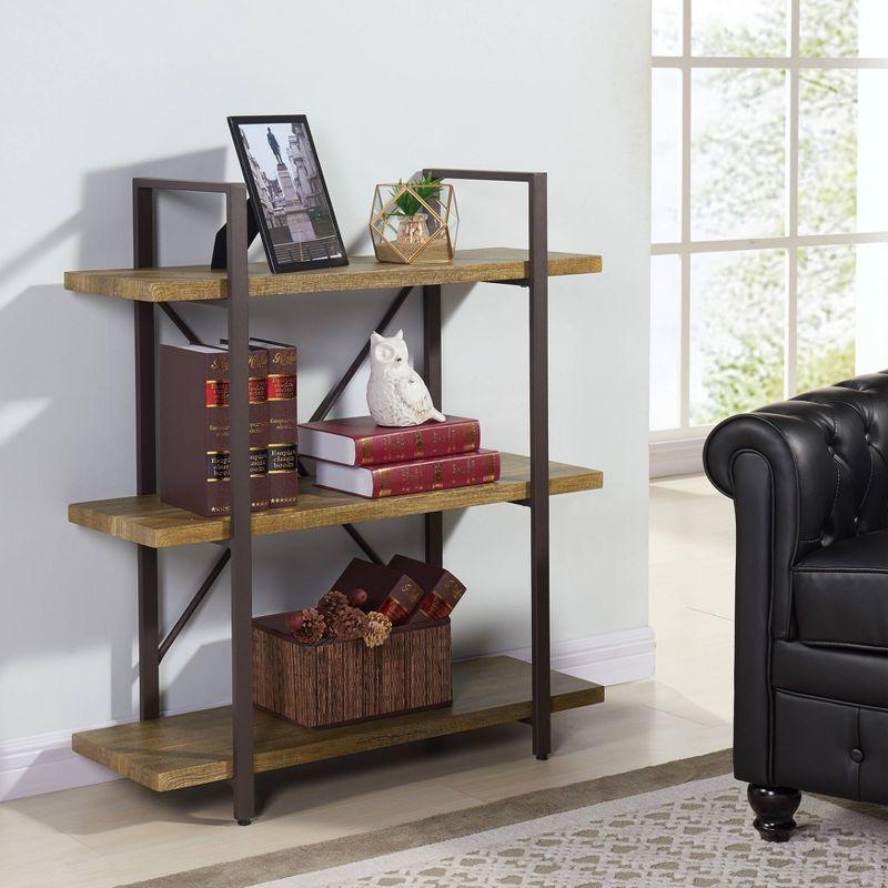 Rustic Brown Wooden Three-Level Bookshelf - 43"W x 16"L