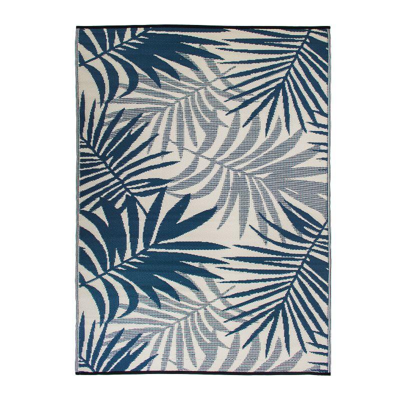 Blue Floral Reversible Synthetic 5' x 7' Indoor Outdoor Rug