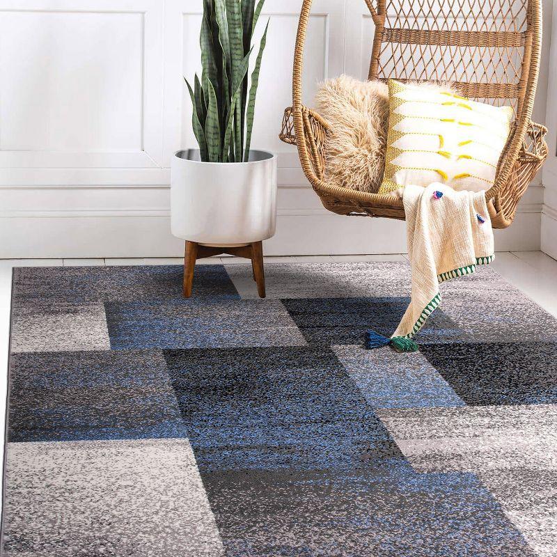 World Rug Gallery Contemporary Modern Geometric Boxes Area Rug - Blue 3'3" x 5'