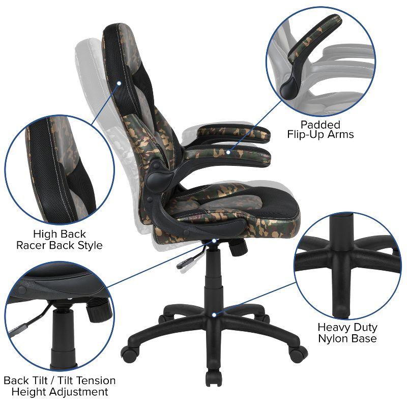 Flash Furniture Black Gaming Desk and Camouflage/Black Racing Chair Set with Cup Holder, Headphone Hook, and Monitor/Smartphone Stand
