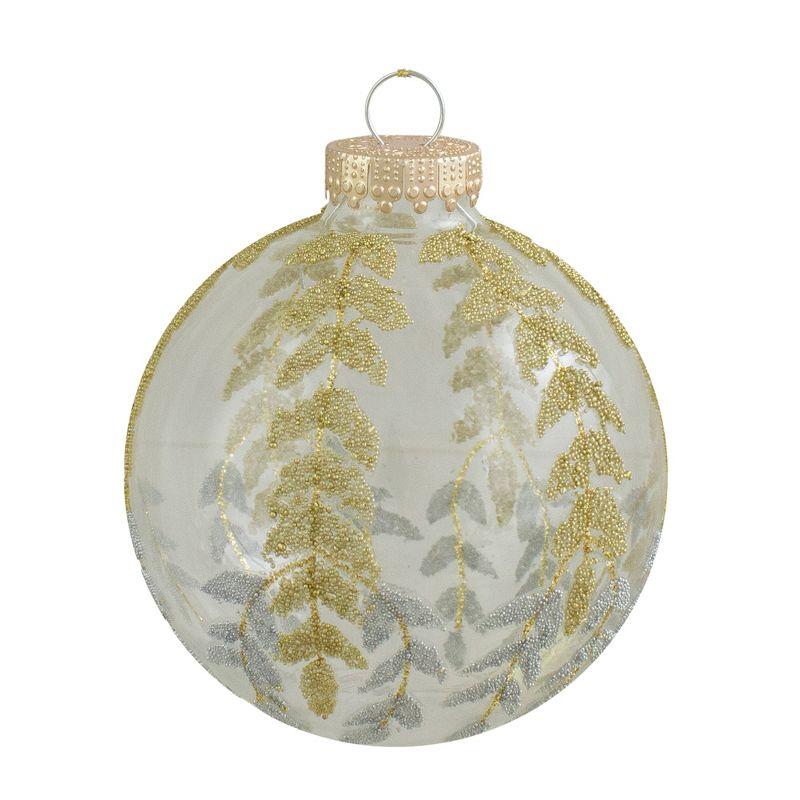 Set of 4 Clear and Gold Glitter Glass Christmas Ornaments