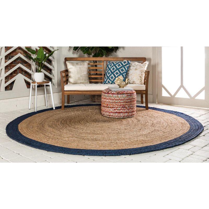 Handmade Round Natural Jute and Cotton Area Rug