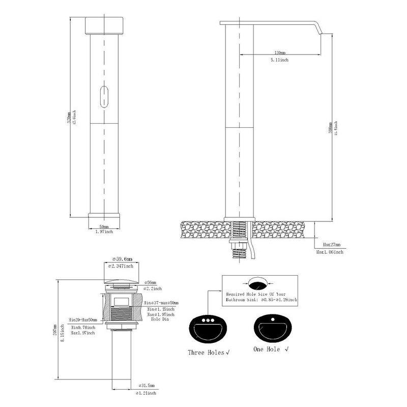 BWE DC Automatic Sensor Touchless Vessel Sink Faucet Single Hole Bathroom Faucet with Pop Up Drain