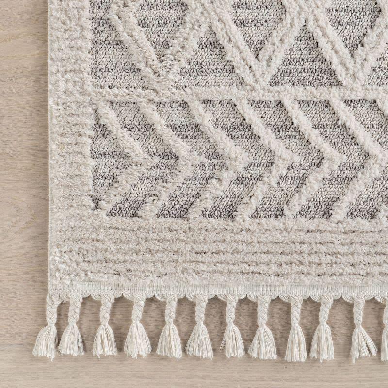 Nuloom 9x12 Ansley Moroccan Tassel Indoor Area Rug, Light Grey, Textured Bohemian Design, Plush High Pile, Stain Resistant, Bedroom, Living Room