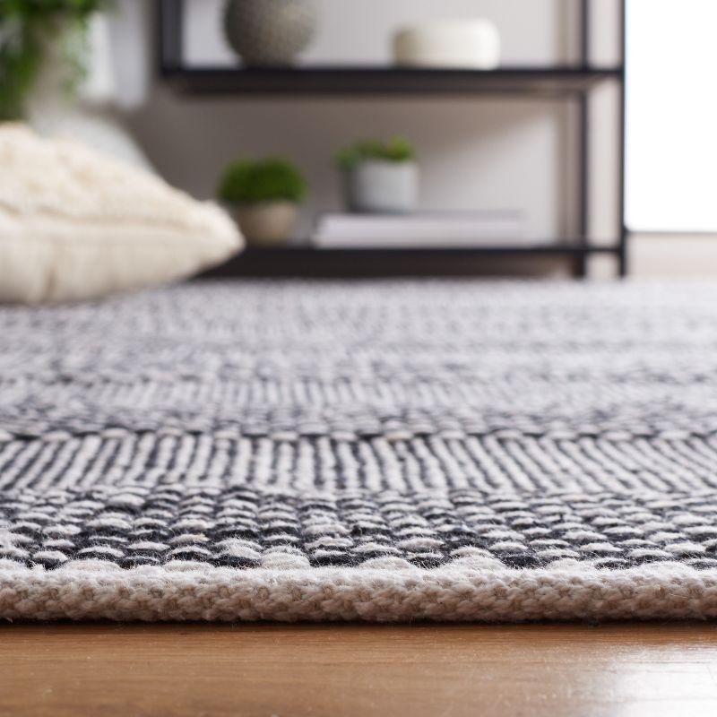 Ivory and Black Striped Kilim Flat Weave Runner Rug