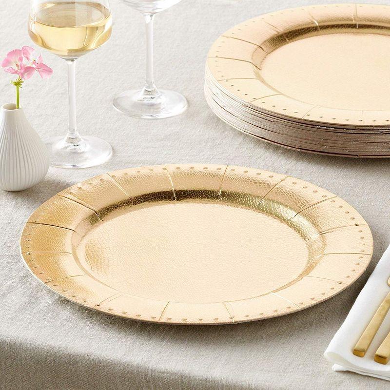 Silver Spoons Elegant Disposable Beaded Charger Plates for Party, Heavy Duty Disposable Dinner Set, 13”, Gold (10 PC)