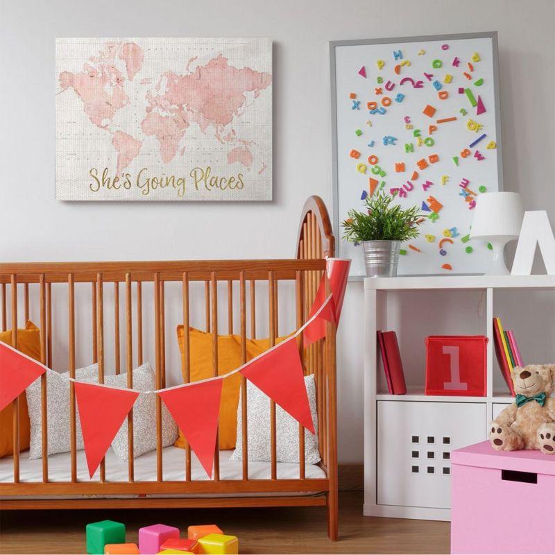 Stupell Industries She's Going Places Quote Pink Watercolor World Map by Sue Schlabach - Print