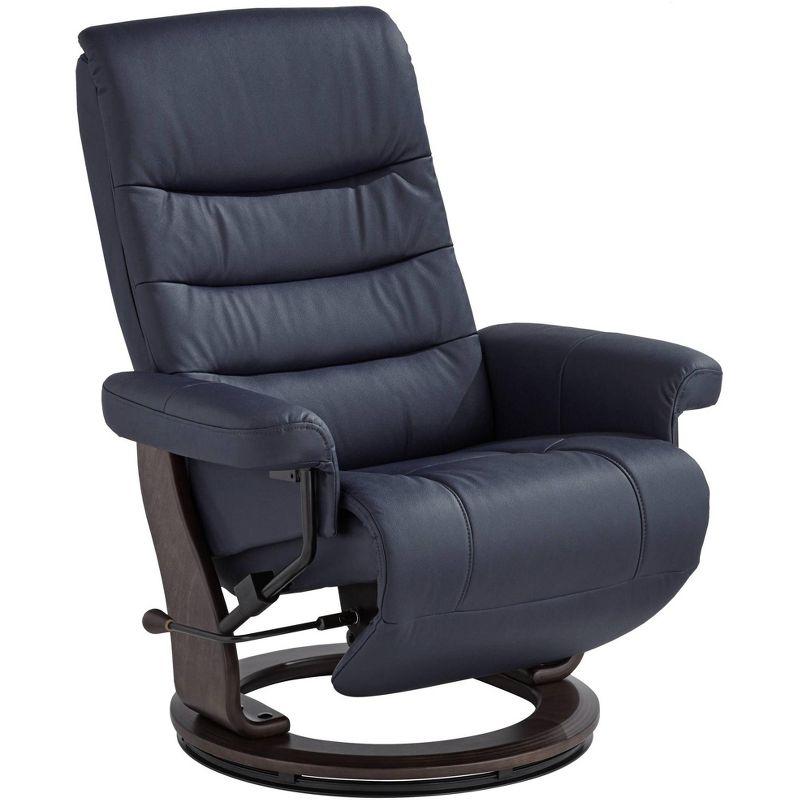 Midnight Blue Faux Leather Swivel Recliner with Adjustable Headrest