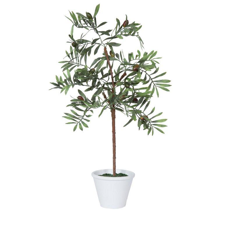 27" Potted Artificial Green Olive Tree in White Container