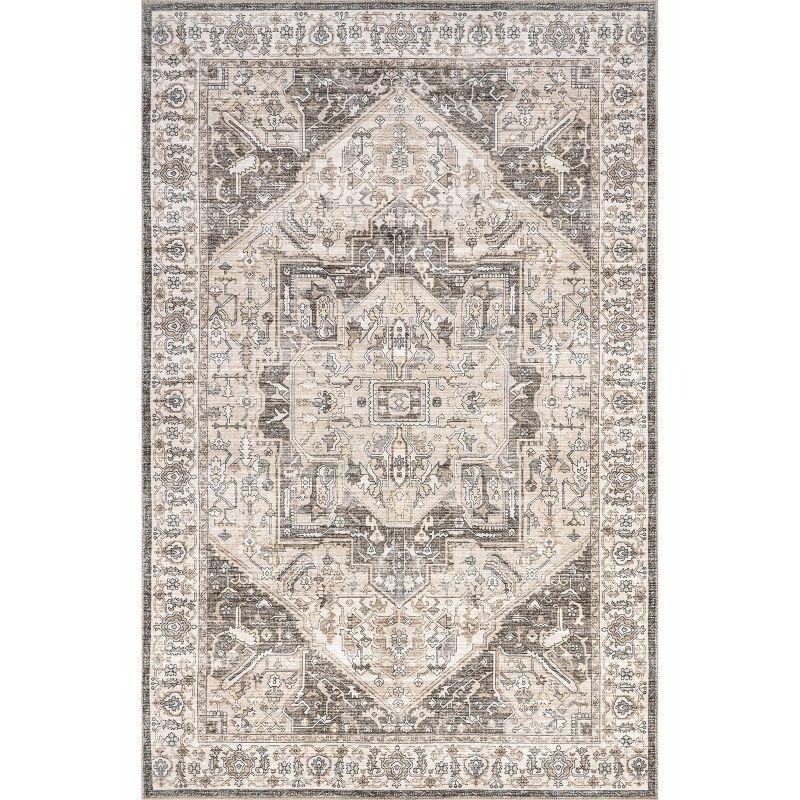 Elegant Gray Medallion 4' x 6' Easy-Care Synthetic Area Rug