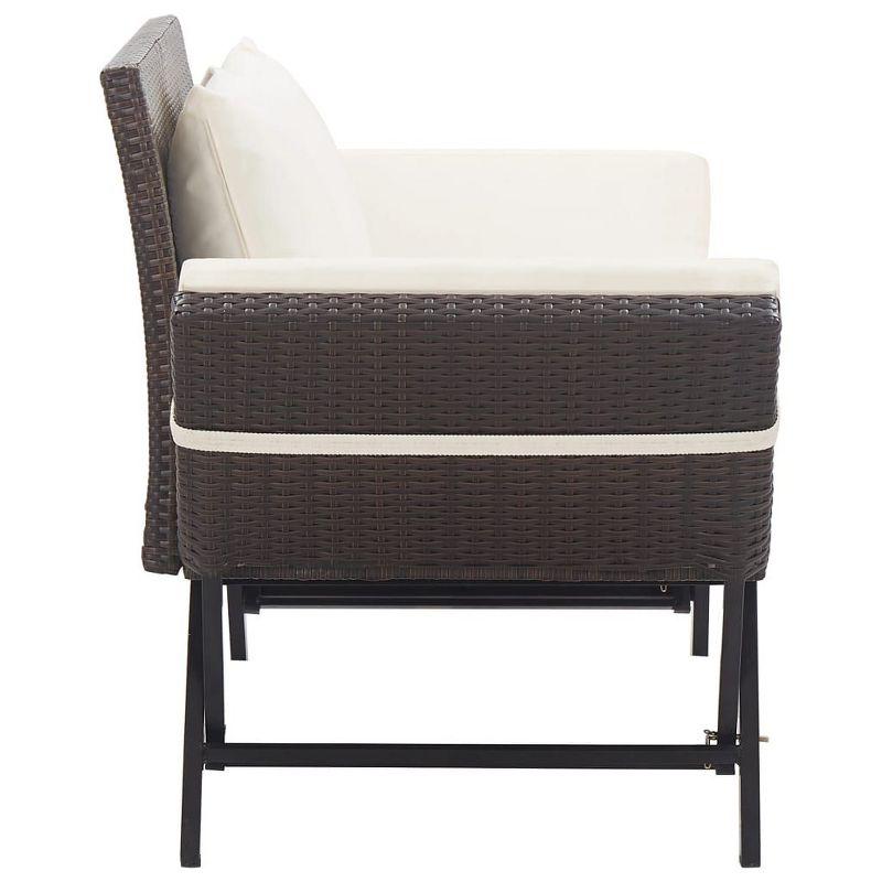 vidaXL Outdoor Sun Bed Brown rattan, Creamy white cushions