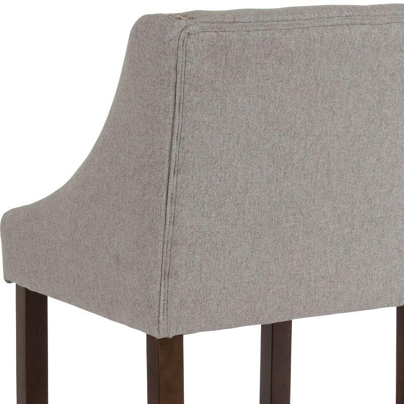 Merrick Lane 24 Inch Walnut Counter Height Stool with Nailhead Trim in Light Gray Fabric - Set of 2