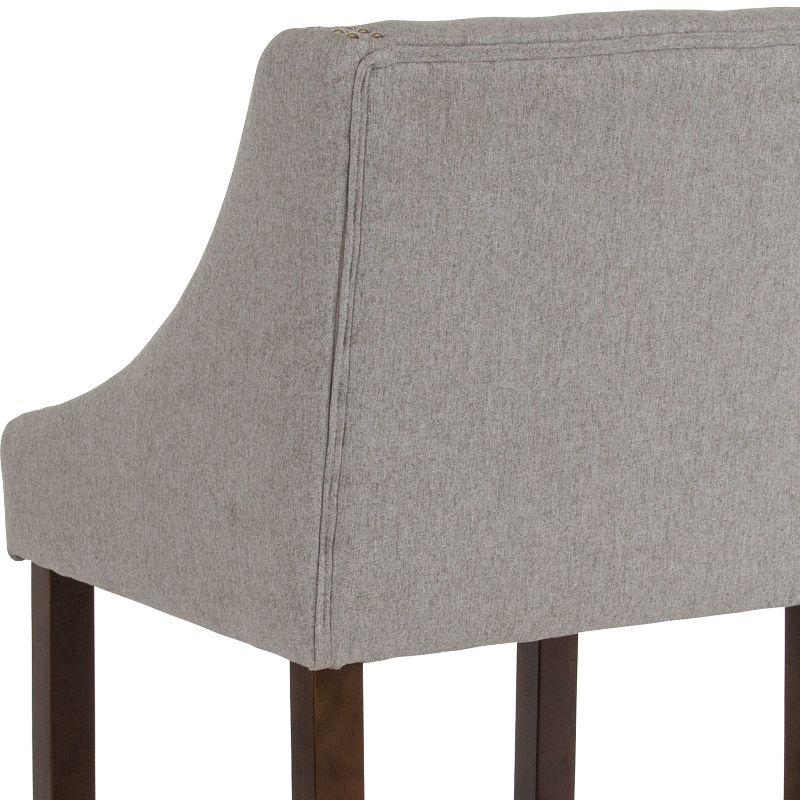 Walnut Counter Height Stools with Light Gray Fabric and Nailhead Trim - Set of 2