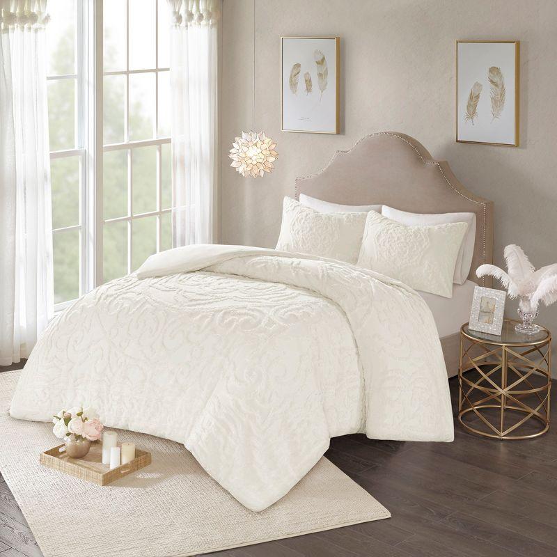 Madison Park Laetitia Tufted Chenille Cotton 3 Piece Medallion Duvet Cover Set