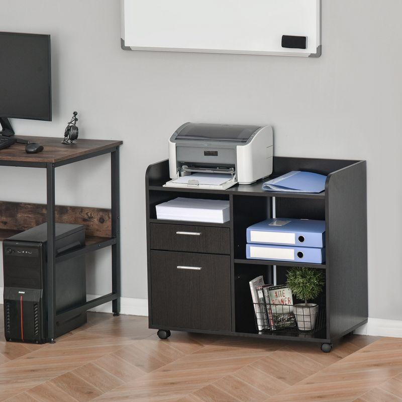 Black Mobile Filing Cabinet with Drawers and Shelves