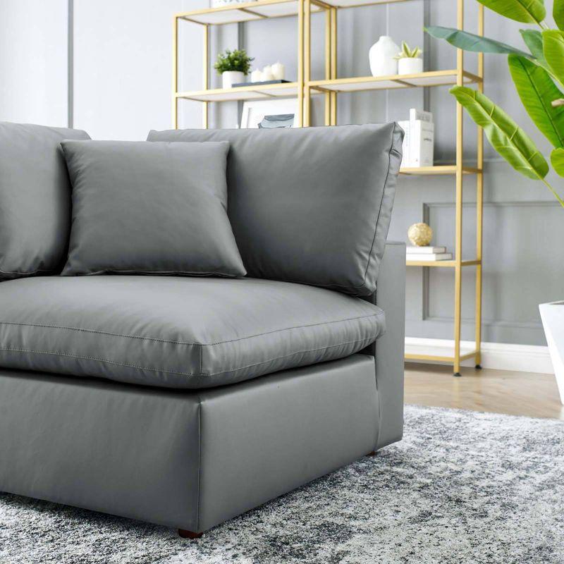 Gray Vegan Leather Overstuffed Corner Chair with Down Cushions