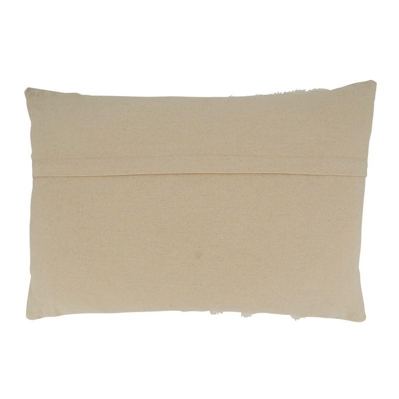 Beige and Blue Embroidered Rectangular Throw Pillow