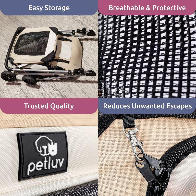 PetLuv Cat & Dog Stroller Foldable w/ Detachable Soft Pet Travel Carrier Fits 2 Cats or Medium Dog & Removable Plush Pillow Privacy Windows