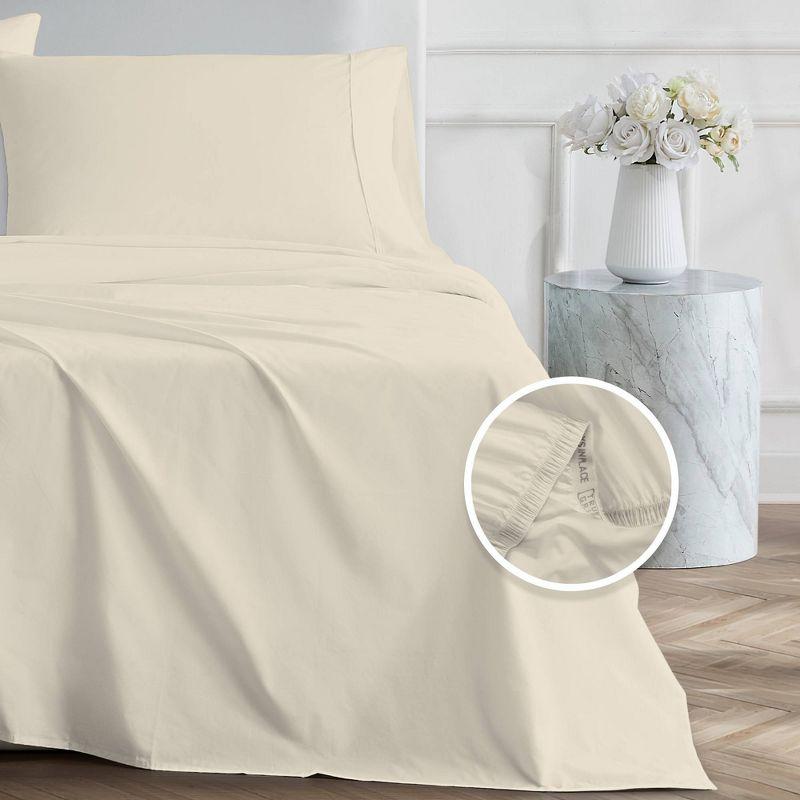 Aireolux Queen 600 Thread Count Cotton Sateen Sheet Set Ivory: Luxurious, Wrinkle-Resistant, OEKO-TEX Certified