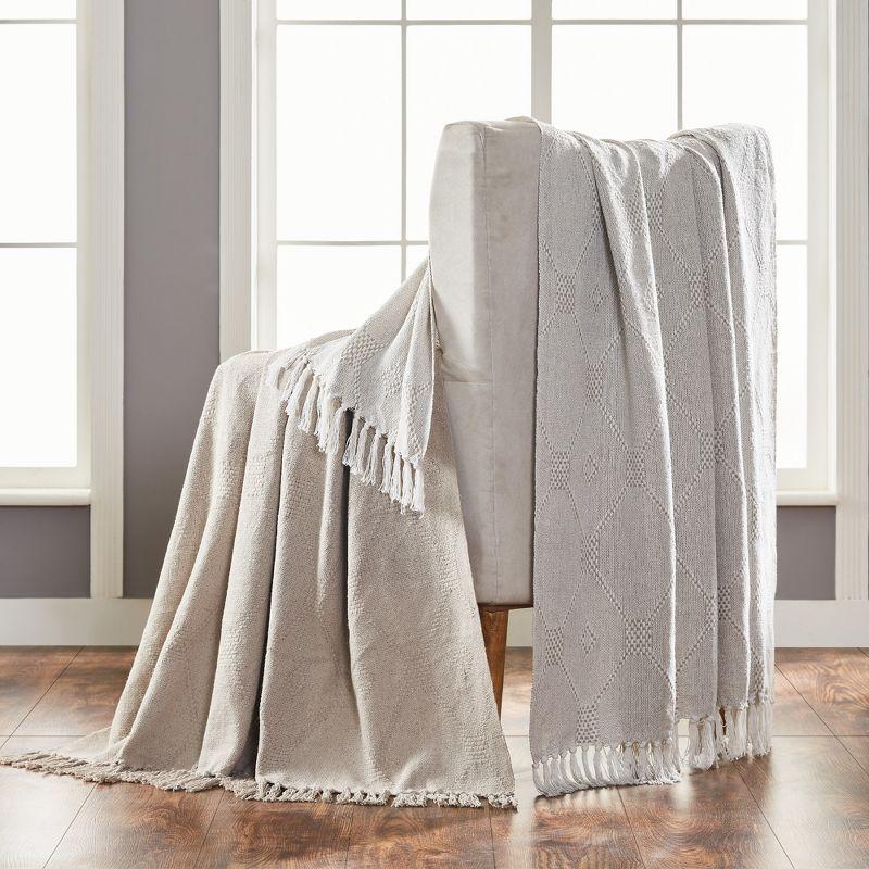 Chester Feather Gray 100% Cotton Knitted Throw Blanket, 50" x 60" - 2 Pack