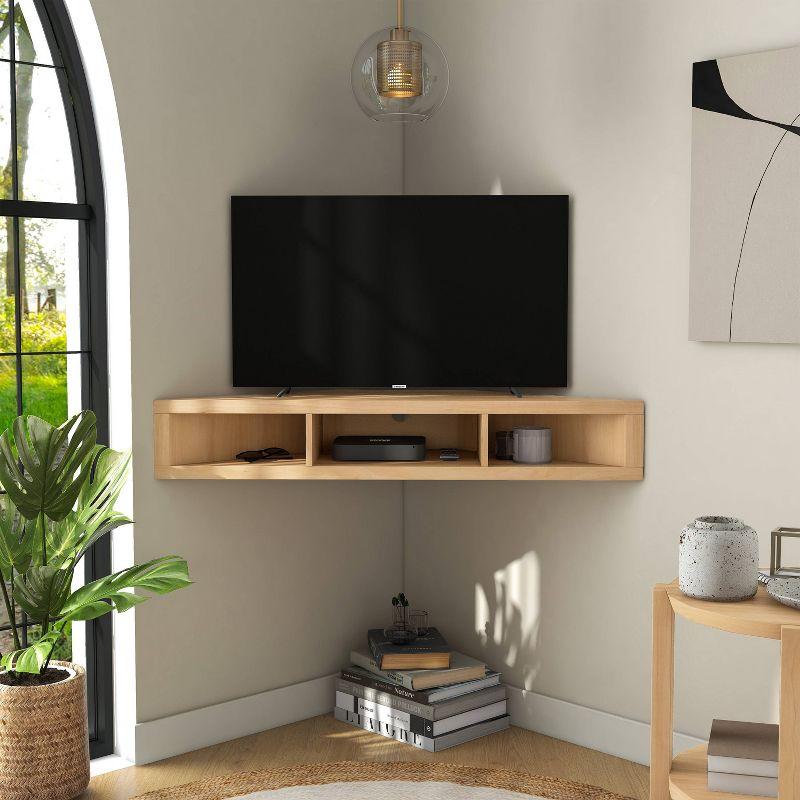 24/7 Shop At Home Tybo Open Shelves Corner Floating Console Fits TV Stand for TVs up to 50" Gingko Maple