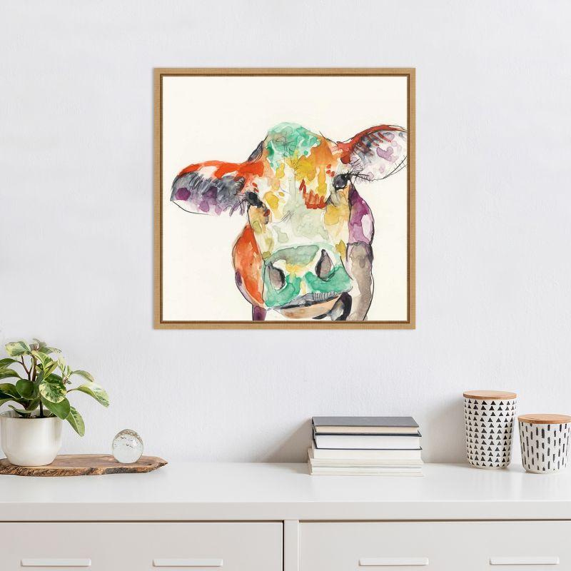 Amanti Art Hi Fi Farm Animals II Cow by Jennifer Goldberger Canvas Wall Art Print Framed 22 x 22-in.