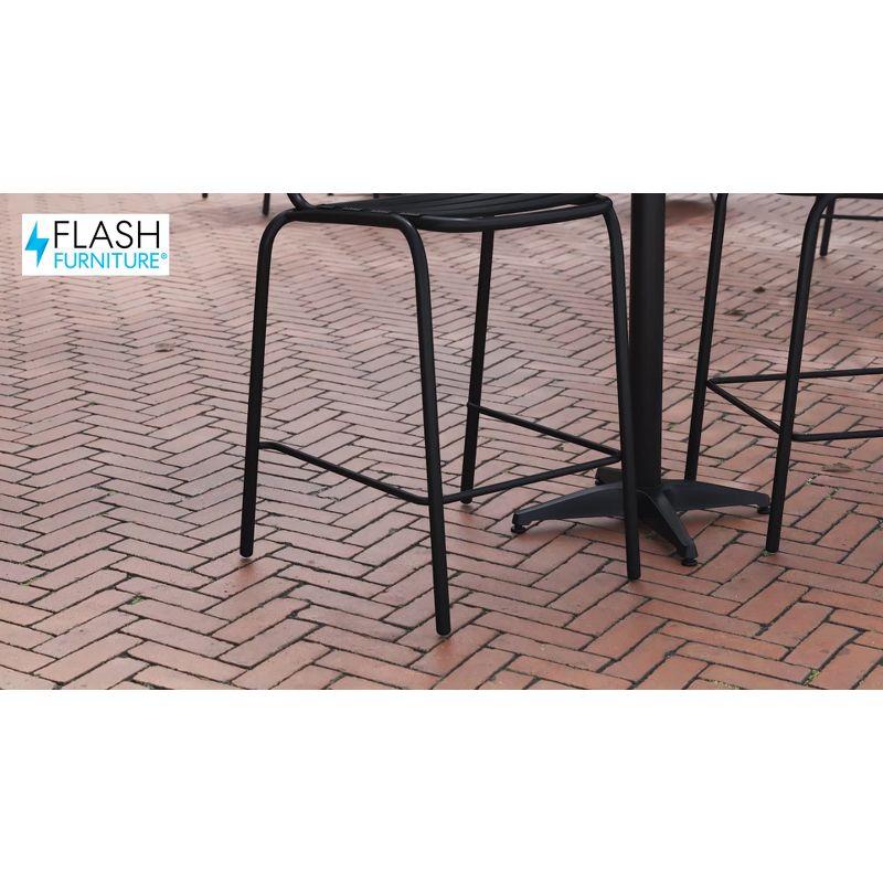 Flash Furniture Lila Commercial Black Metal Indoor-Outdoor Restaurant Bar Height Stool with Metal Triple Slat Back