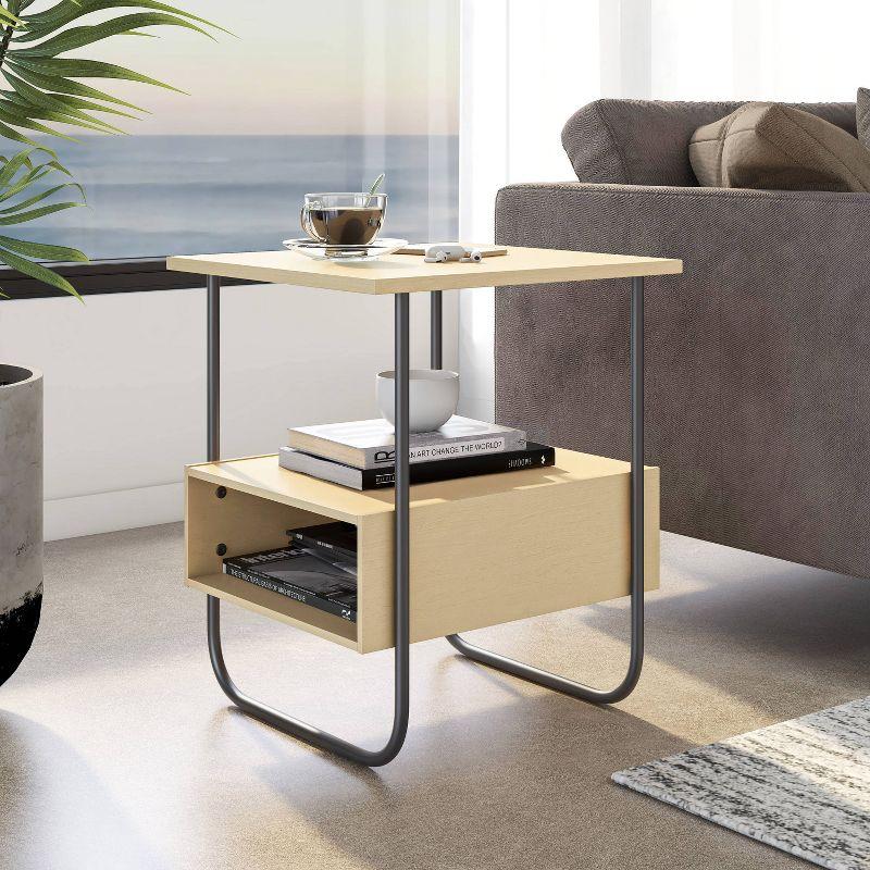 24/7 Shop At Home 19" Songcraft Contemporary End Table: Metal Frame, Open Shelf, Light Maple