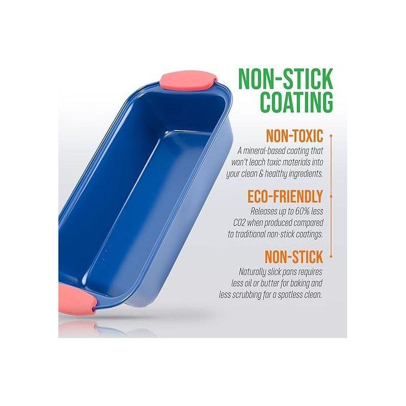 NutriChef Non-Stick Loaf Pan - Deluxe Nonstick Blue Coating Inside and Outside with Red Silicone Handles