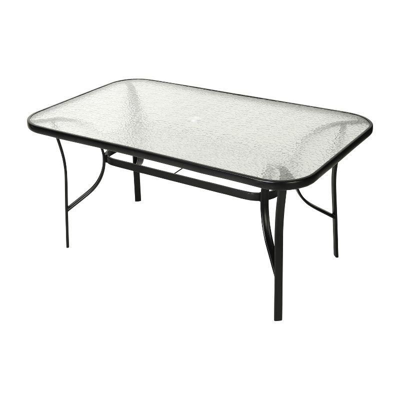 Black Rectangular Glass Patio Table with Umbrella Hole