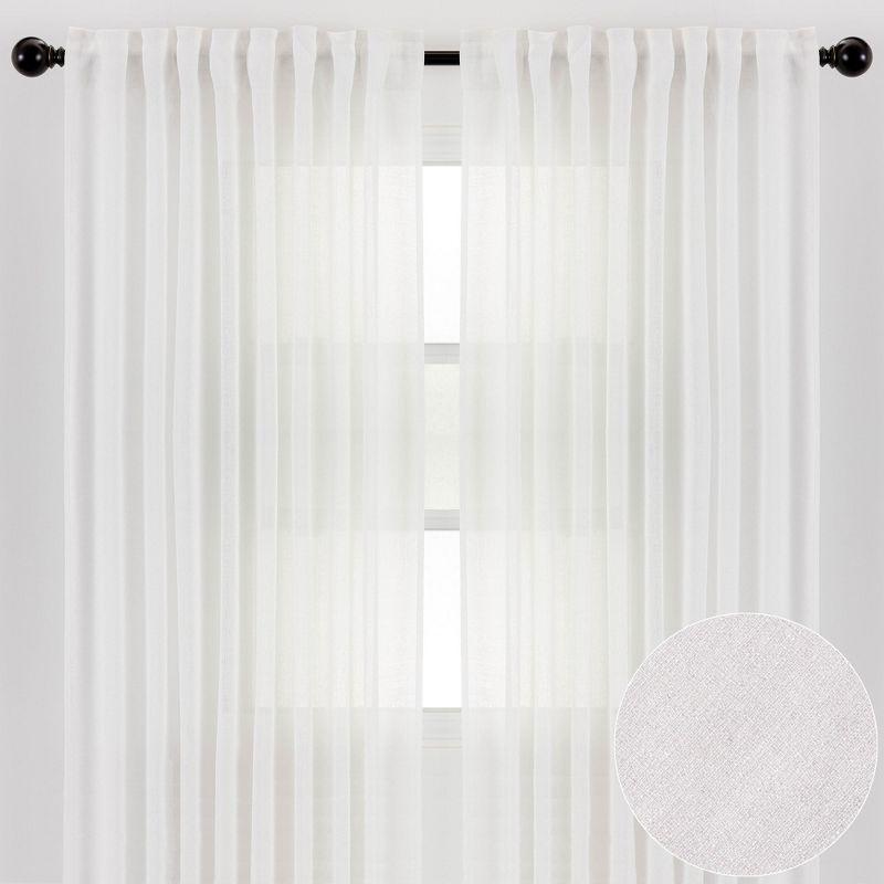 Chanasya 2pk Faux Belgian Flax Semi Sheer Window Curtain Panels - Set of 2 - 52 x 63 Inches Long - White