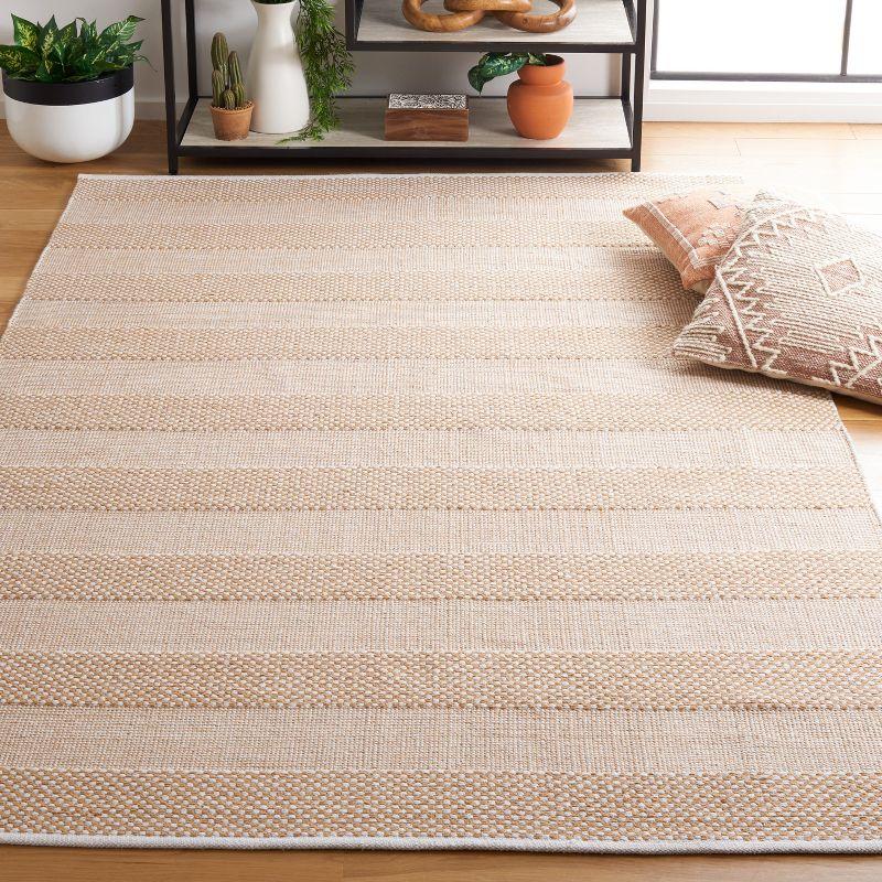 Ivory and Gold Striped Kilim 5' x 8' Wool Cotton Area Rug