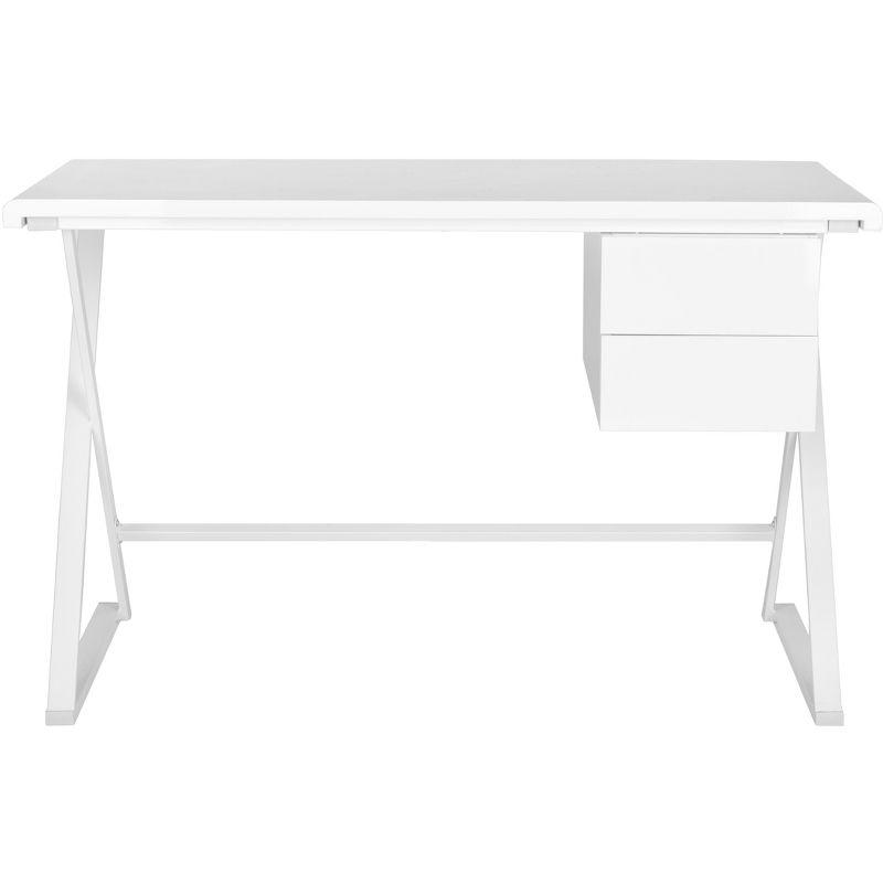 Transitional White Lacquered Home Office Desk with Crossed Legs