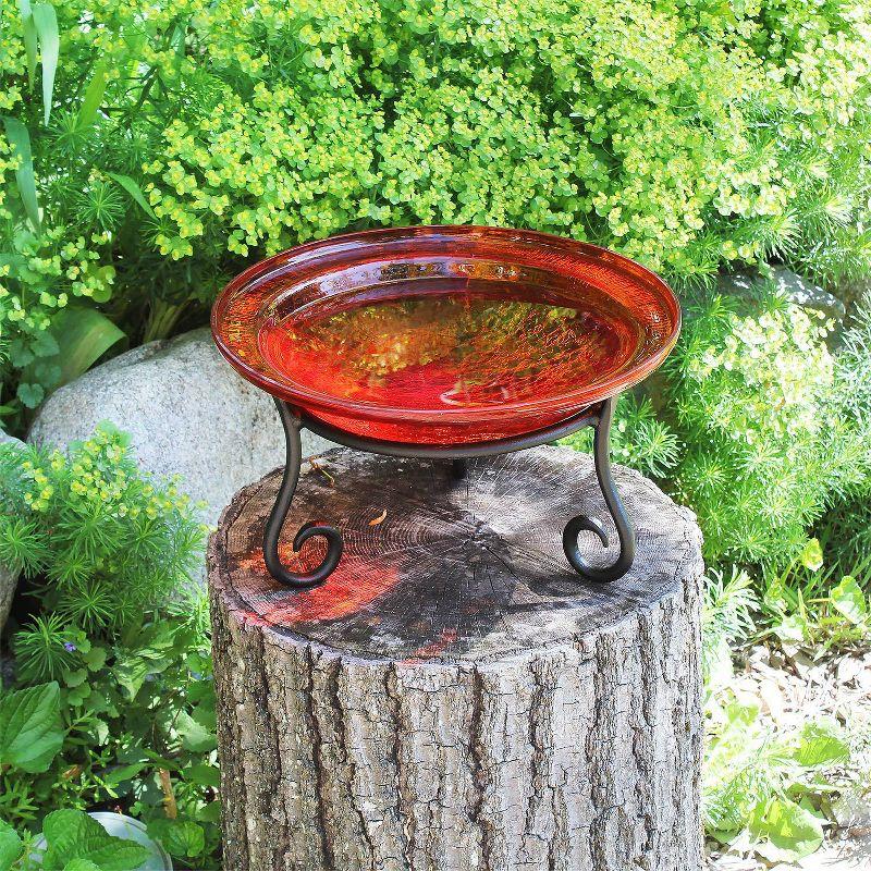 7" Reflective Crackle Glass Birdbath Bowl with Short Stand Red - Achla Designs