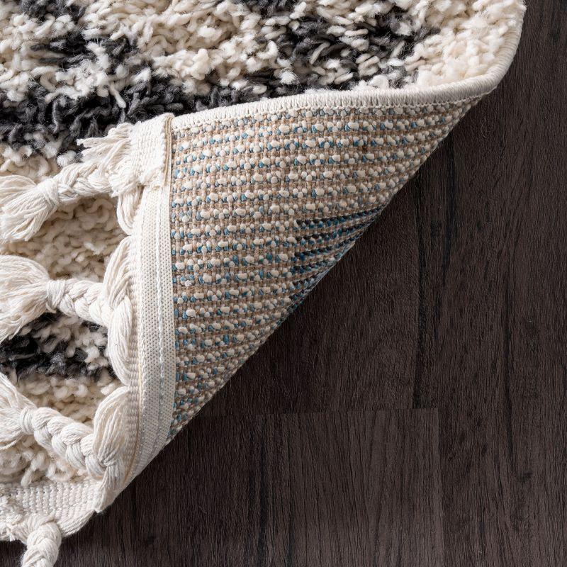 Off-White Moroccan Diamond Shag Runner Rug with Tassels