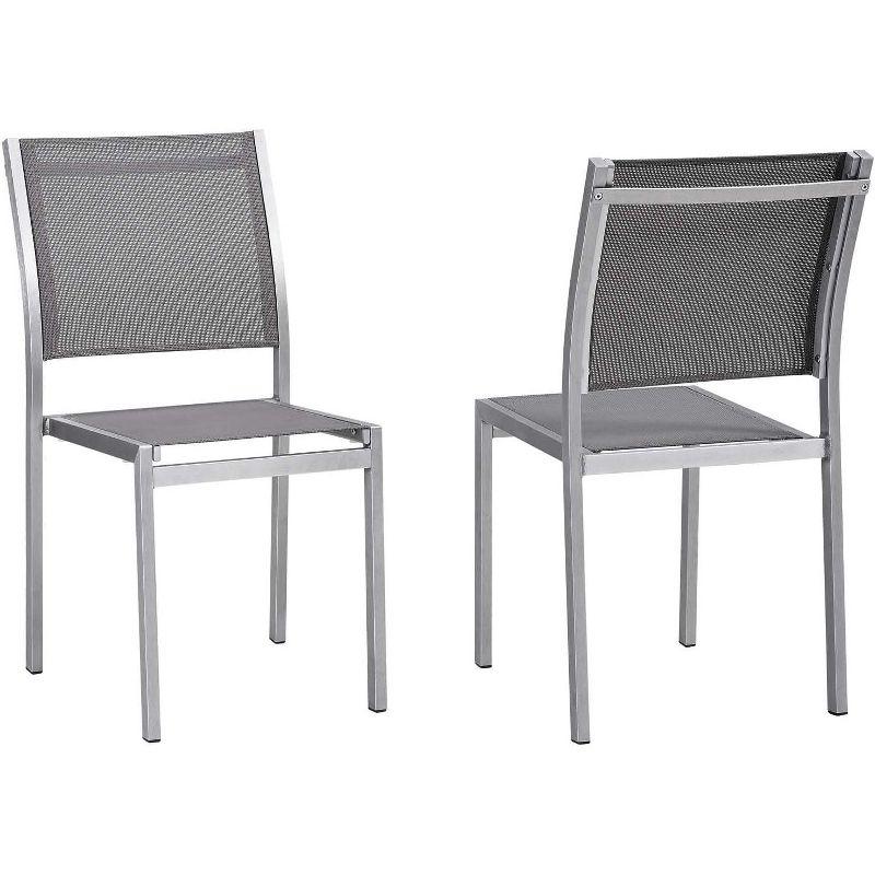 Modway Shore Side Chair Outdoor Patio Aluminum Set of 2 Silver Gray – Lightweight Stackable Dining Chairs with Weather-Resistant Build
