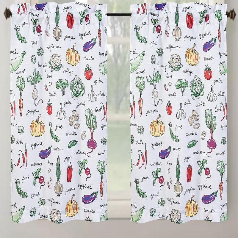 RT Designer's Collection Tribeca Vegetables Printed 3 Pieces Kitchen Curtain Set Includes 1 Valance 52" x 18" and 2 Tiers 26" x 36" Each Multi Color