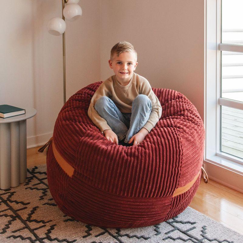 Big Joe Foam Filled Bean Bag Chair with Removable Cover, Corded Plush, Vegan Leather Accents, Medium to XXL Size