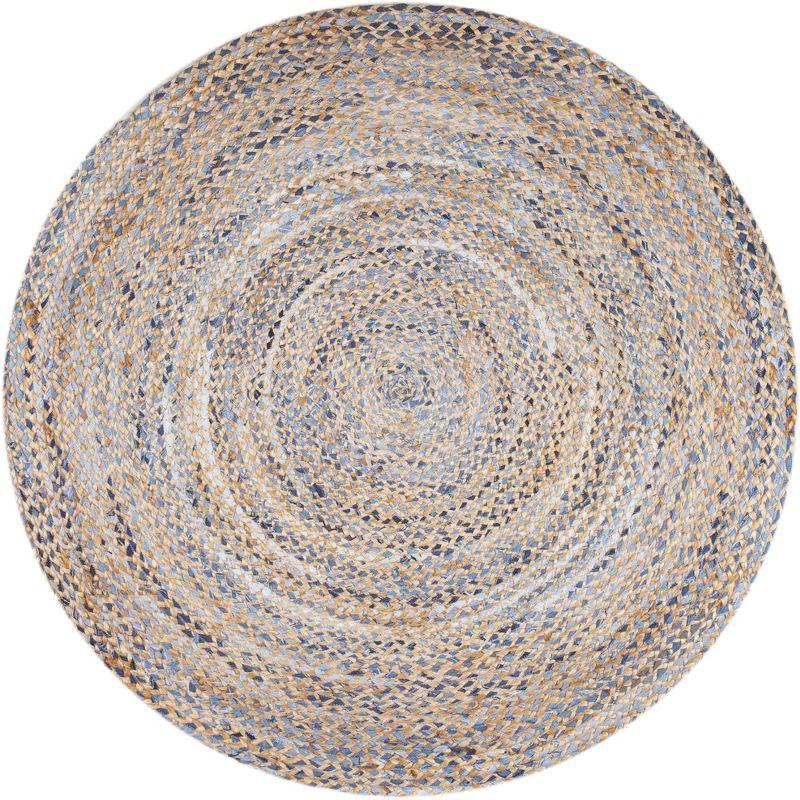 Handmade Blue and Jute Braided Round Area Rug