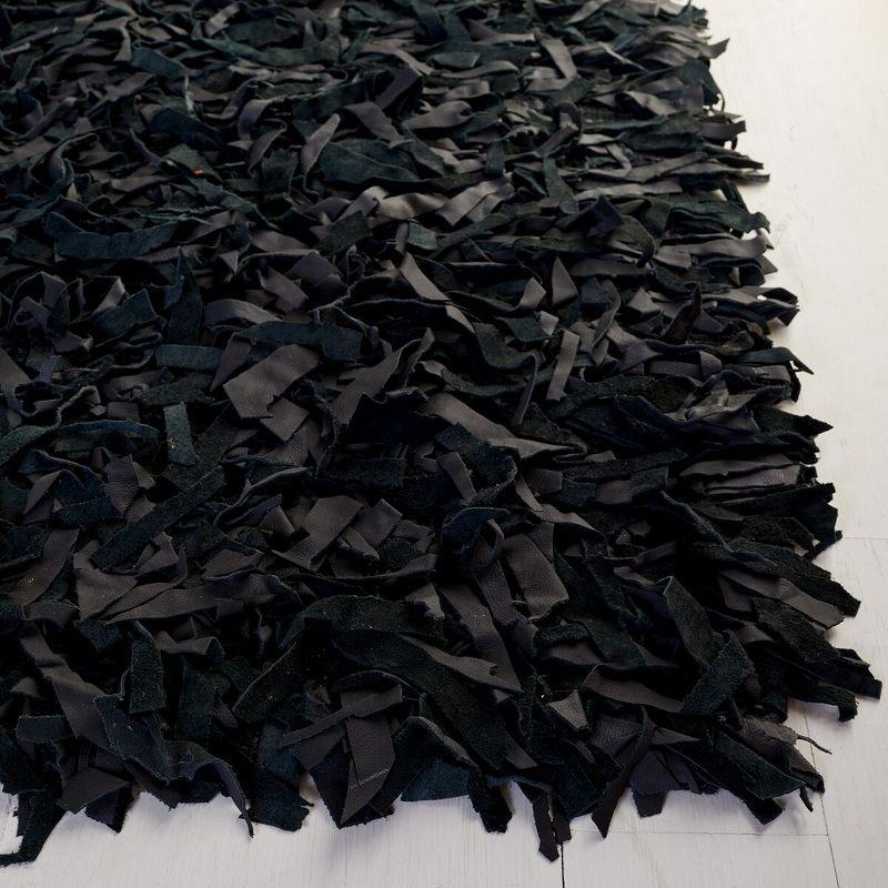 Leather Shag LSG601 Handwoven Accent Rug - Black - 3'x5' - Safavieh