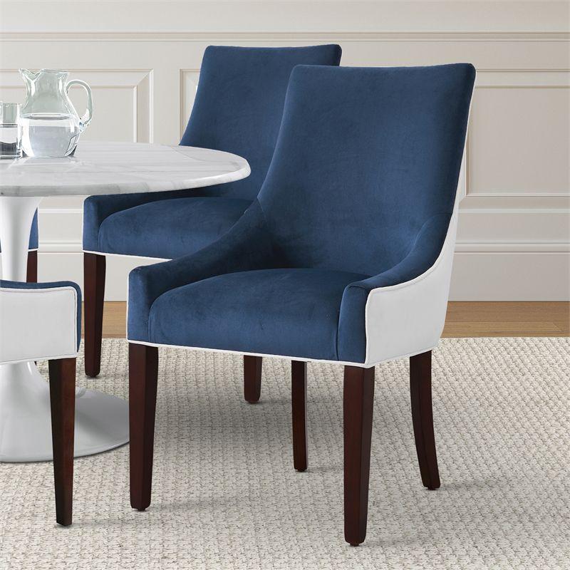 Elegant Parsons High-Back Arm Chair in Navy Blue with Walnut Legs