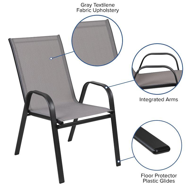 Flash Furniture 7 Piece Outdoor Patio Dining Set - 55" Tempered Glass Patio Table with Umbrella Hole, 6 Gray Flex Comfort Stack Chairs