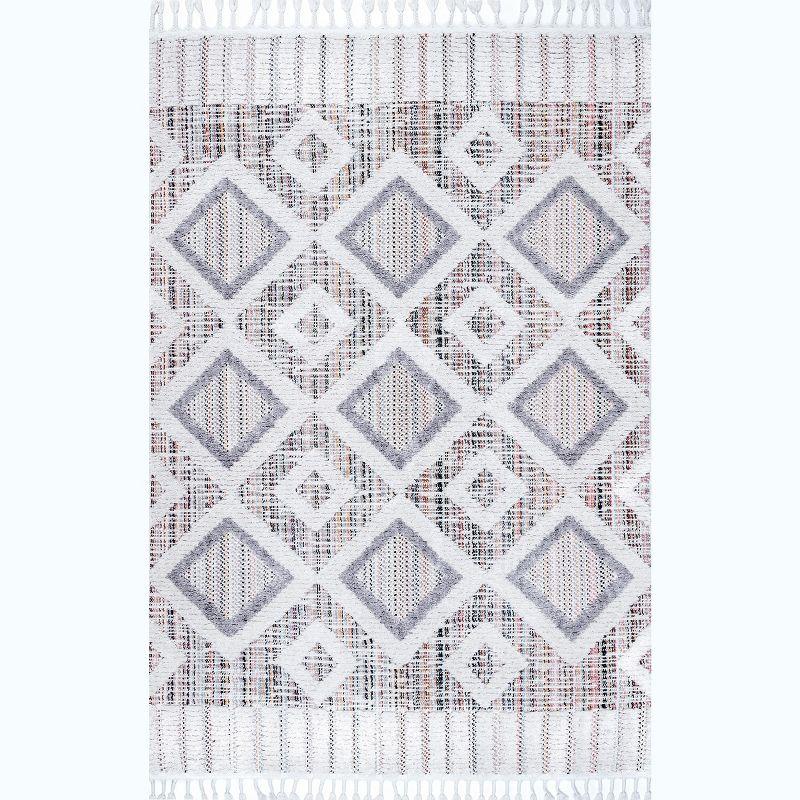 Braided Pink Geometric Shag Synthetic Area Rug, 6'7" x 9'