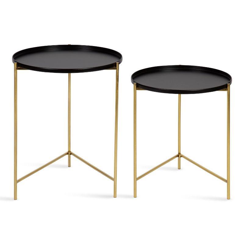 Kate and Laurel Ulani Round Metal Nesting Table, 2 Piece, Black and Gold