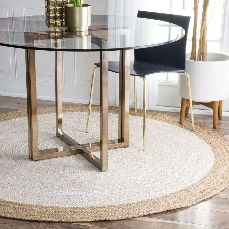 Handmade Oval White Jute 8' x 10' Braided Area Rug