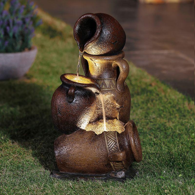 LuxenHome Brown Urns Resin Outdoor Fountain with Lights