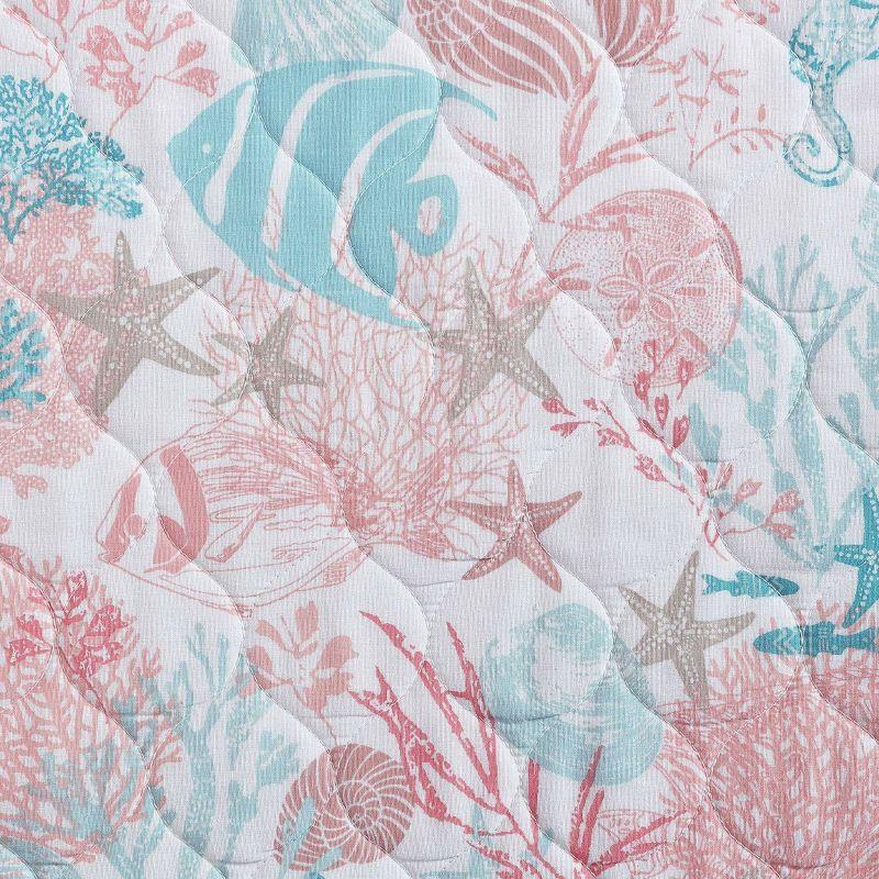 Laura Ashley King Swimtime Quilt Set Pink: Starfish Pattern, Includes 2 Shams, Machine Washable