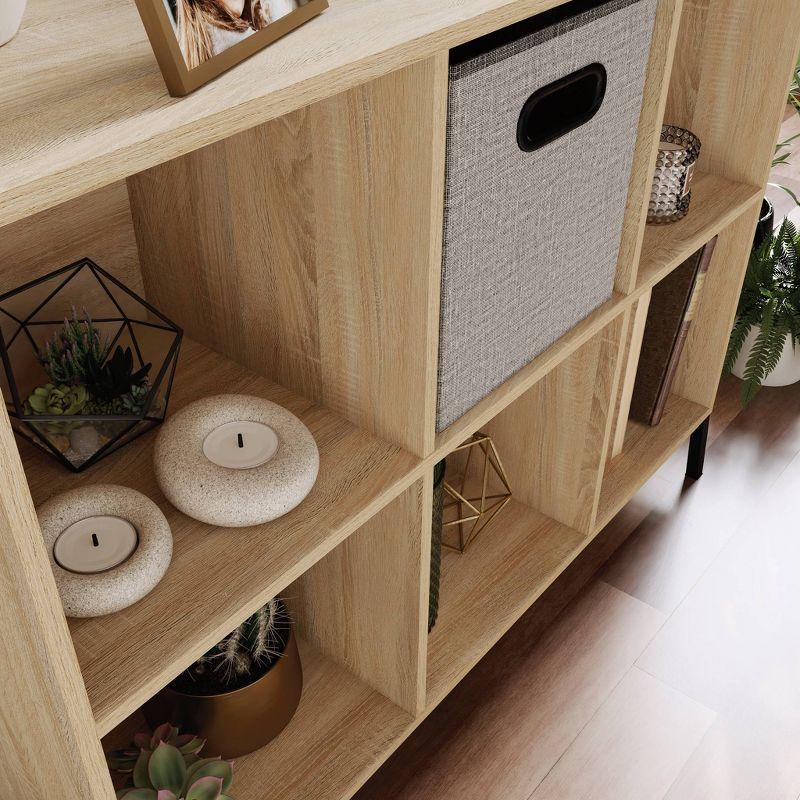 Sauder 27" 6 Cubbies North Avenue Organizer Charter Oak: Modern Metal Frame, 4-Shelf Bookcase, Brown Finish: Storage System Compatible