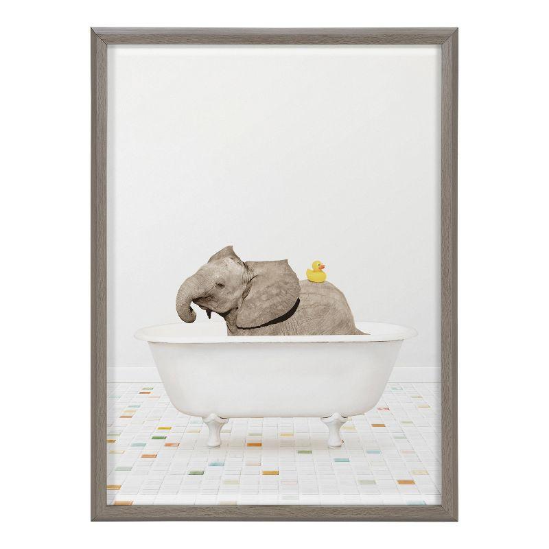 Baby Elephant Bath Time with Rubber Ducky Framed Art