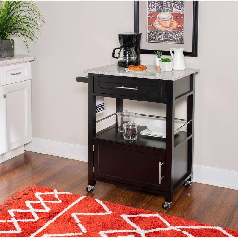 Black Granite Top Kitchen Cart with Ample Storage